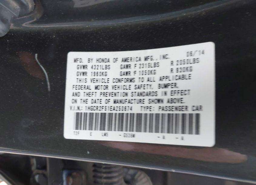 Photo 9 of 2014 Honda Accord SPORT (VIN 1HGCR2F51EA250674)