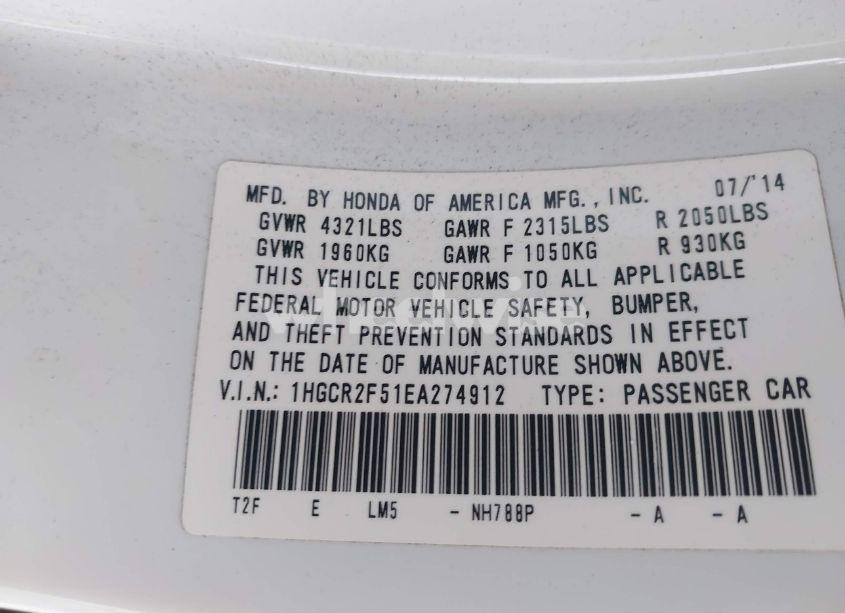 Photo 9 of 2014 Honda Accord SPORT (VIN 1HGCR2F51EA274912)