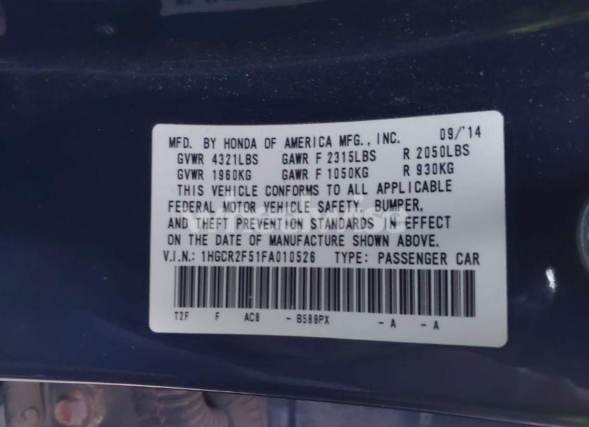 Photo 9 of 2015 Honda Accord SPORT (VIN 1HGCR2F51FA010526)