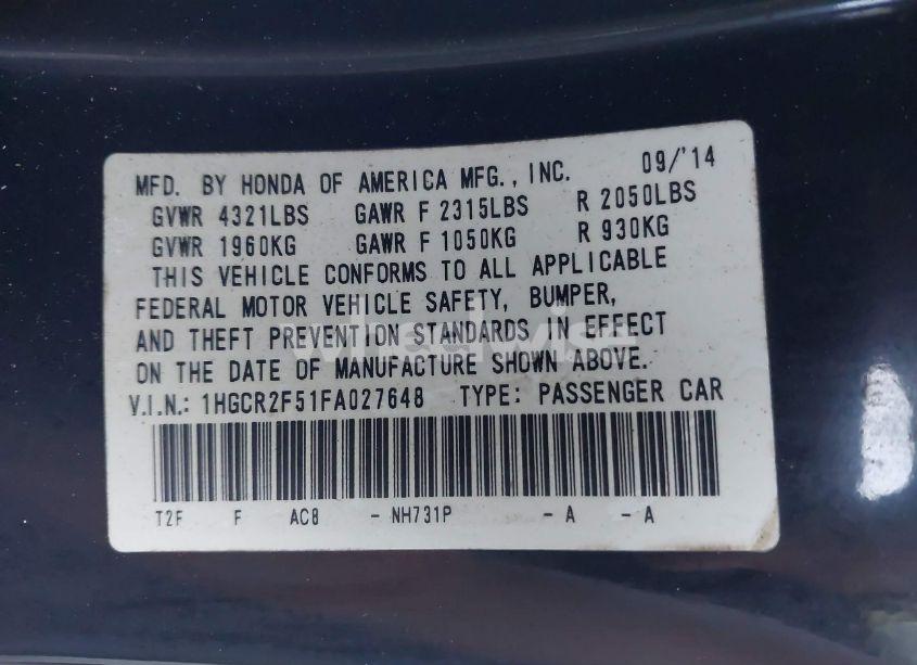 Photo 9 of 2015 Honda Accord SPORT (VIN 1HGCR2F51FA027648)