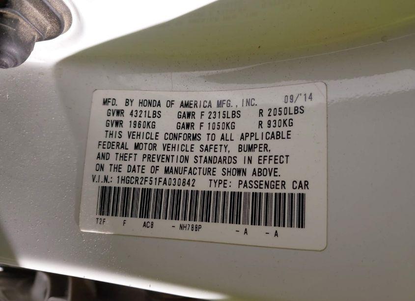 Photo 9 of 2015 Honda Accord SPORT (VIN 1HGCR2F51FA030842)