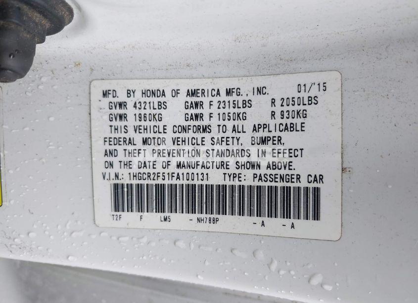 Photo 9 of 2015 Honda Accord SPORT (VIN 1HGCR2F51FA100131)