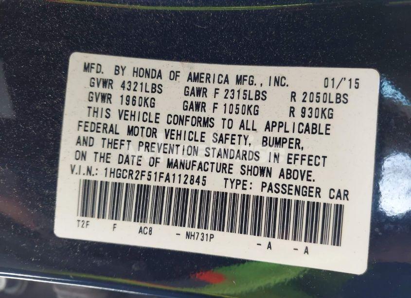 Photo 9 of 2015 Honda Accord SPORT (VIN 1HGCR2F51FA112845)