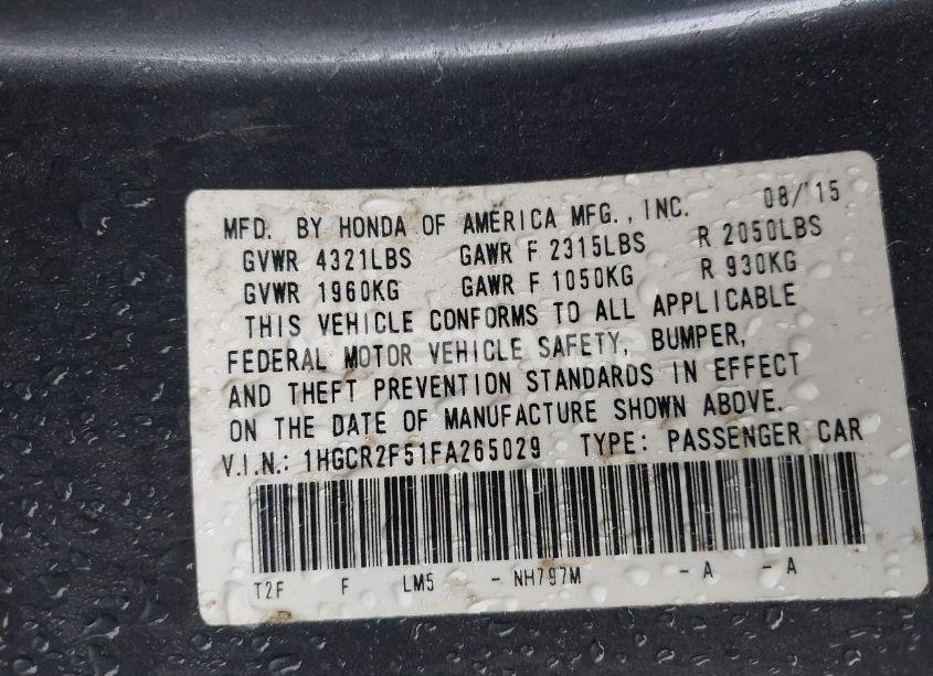 Photo 9 of 2015 Honda Accord SPORT (VIN 1HGCR2F51FA265029)