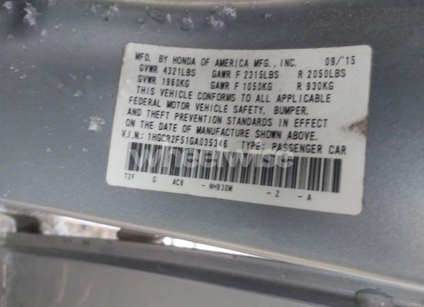 Photo 9 of 2016 Honda Accord SPORT (VIN 1HGCR2F51GA035346)