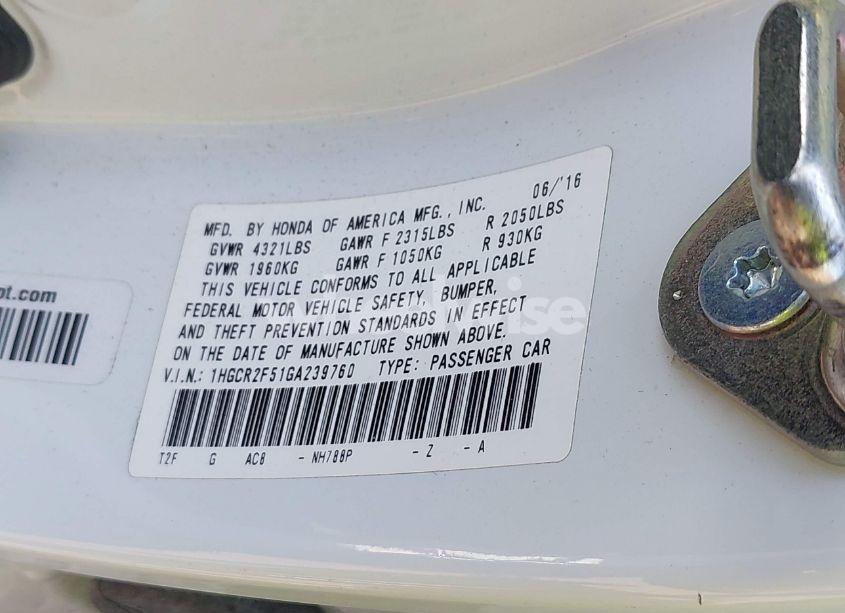 Photo 9 of 2016 Honda Accord SPORT (VIN 1HGCR2F51GA239760)