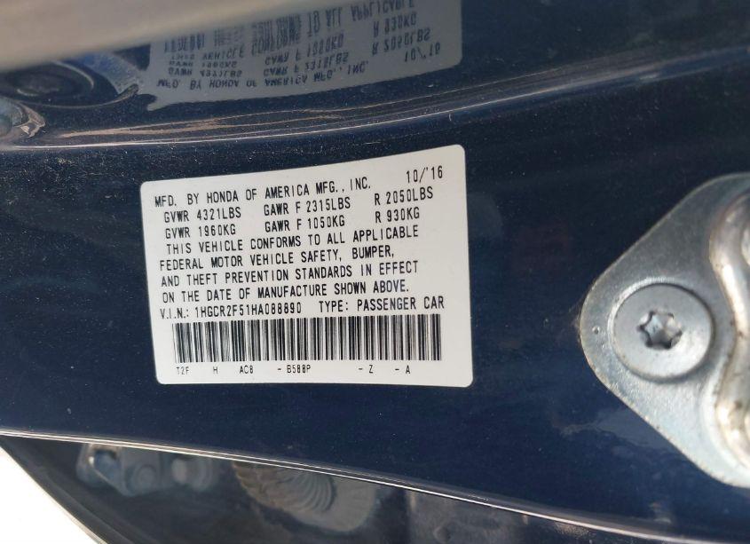 Photo 9 of 2017 Honda Accord SPORT (VIN 1HGCR2F51HA088890)