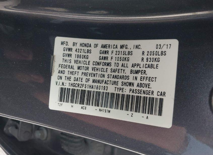 Photo 9 of 2017 Honda Accord SPORT (VIN 1HGCR2F51HA180193)