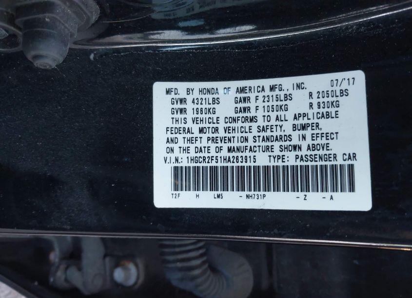 Photo 9 of 2017 Honda Accord SPORT (VIN 1HGCR2F51HA263915)