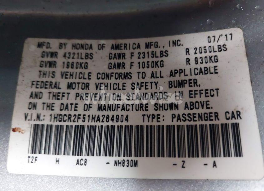 Photo 9 of 2017 Honda Accord SPORT (VIN 1HGCR2F51HA264904)