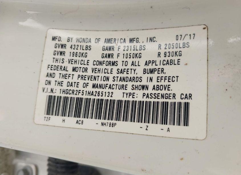 Photo 9 of 2017 Honda Accord SPORT (VIN 1HGCR2F51HA265132)