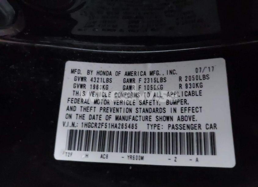 Photo 9 of 2017 Honda Accord SPORT (VIN 1HGCR2F51HA265485)