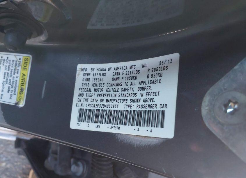 Photo 9 of 2013 Honda Accord SPORT (VIN 1HGCR2F52DA003856)