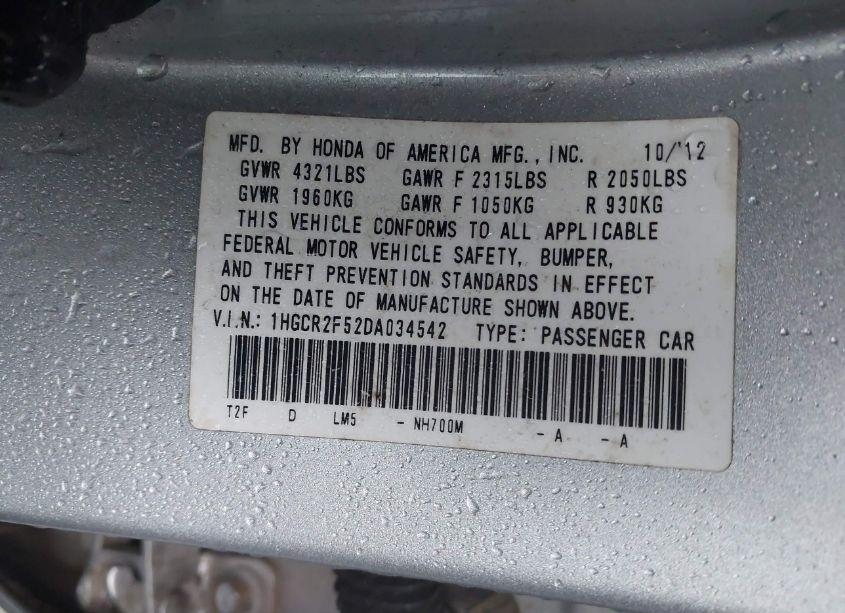 Photo 9 of 2013 Honda Accord SPORT (VIN 1HGCR2F52DA034542)