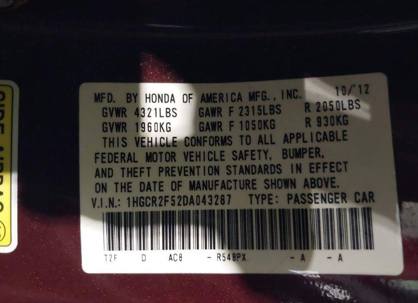 Photo 9 of 2013 Honda Accord SPORT (VIN 1HGCR2F52DA043287)