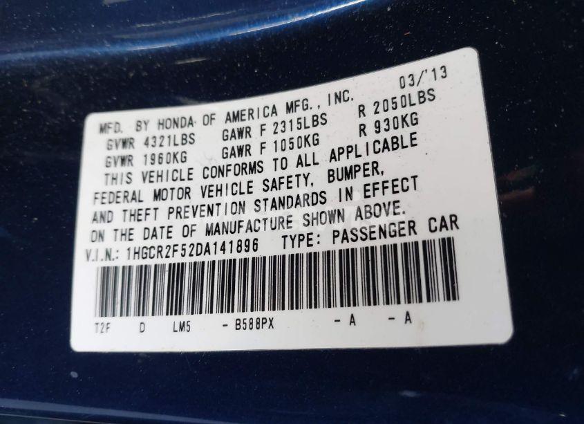 Photo 9 of 2013 Honda Accord SPORT (VIN 1HGCR2F52DA141896)