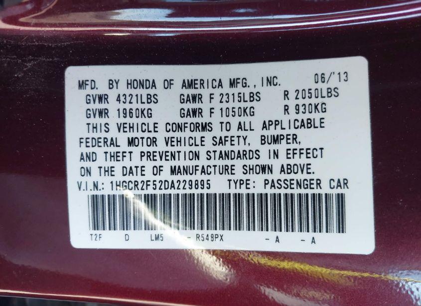 Photo 9 of 2013 Honda Accord SPORT (VIN 1HGCR2F52DA229895)