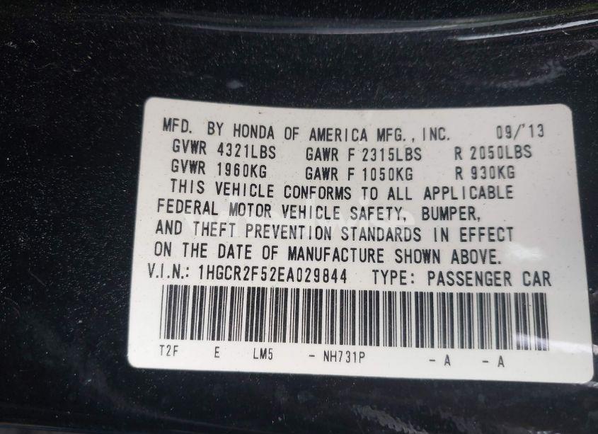 Photo 9 of 2014 Honda Accord SPORT (VIN 1HGCR2F52EA029844)