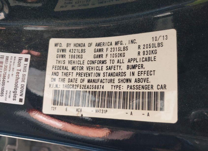 Photo 9 of 2014 Honda Accord SPORT (VIN 1HGCR2F52EA058874)