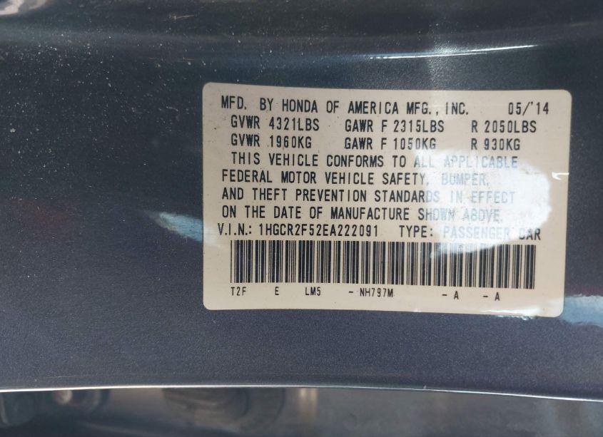 Photo 9 of 2014 Honda Accord SPORT (VIN 1HGCR2F52EA222091)