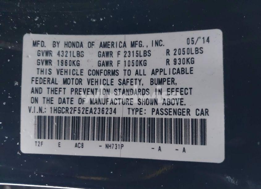 Photo 9 of 2014 Honda Accord SPORT (VIN 1HGCR2F52EA236234)