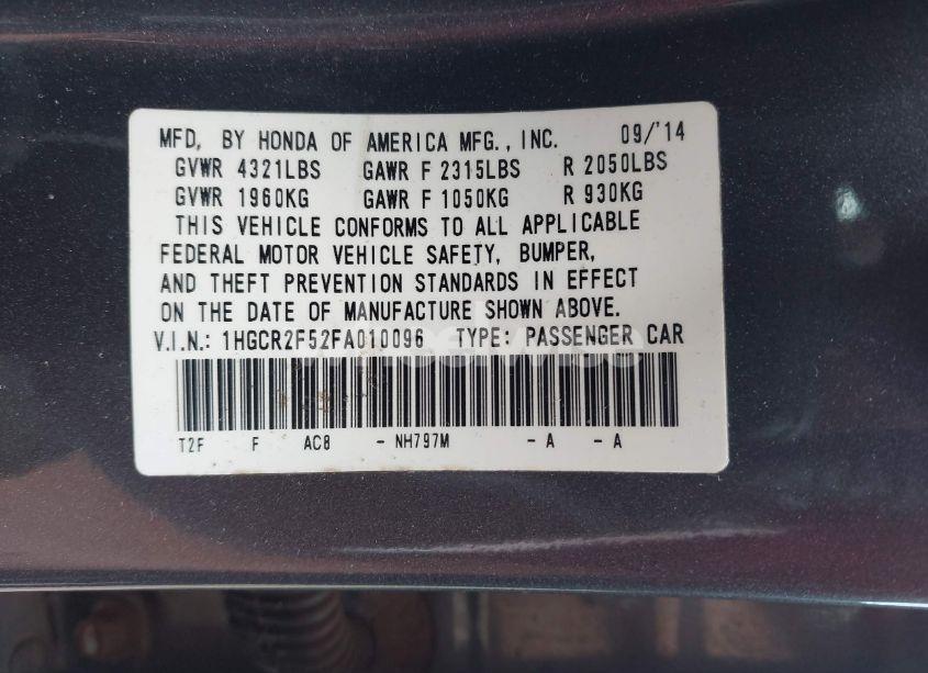 Photo 9 of 2015 Honda Accord SPORT (VIN 1HGCR2F52FA010096)