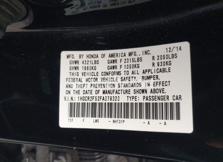 Photo 9 of 2015 Honda Accord SPORT (VIN 1HGCR2F52FA078320)