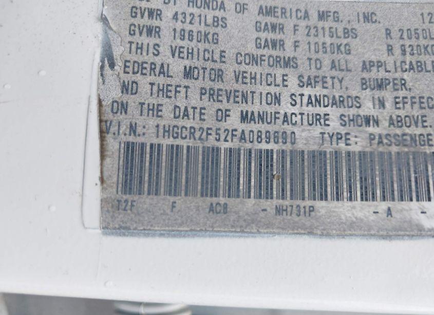 Photo 9 of 2015 Honda Accord SPORT (VIN 1HGCR2F52FA089690)