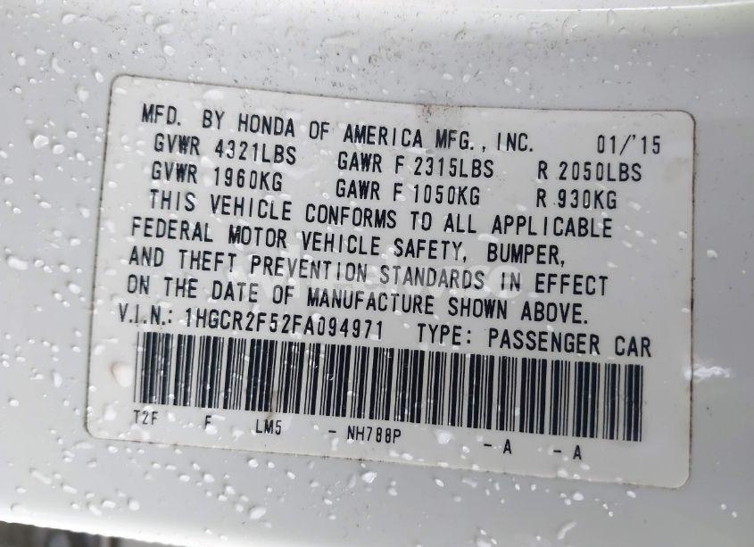 Photo 9 of 2015 Honda Accord SPORT (VIN 1HGCR2F52FA094971)