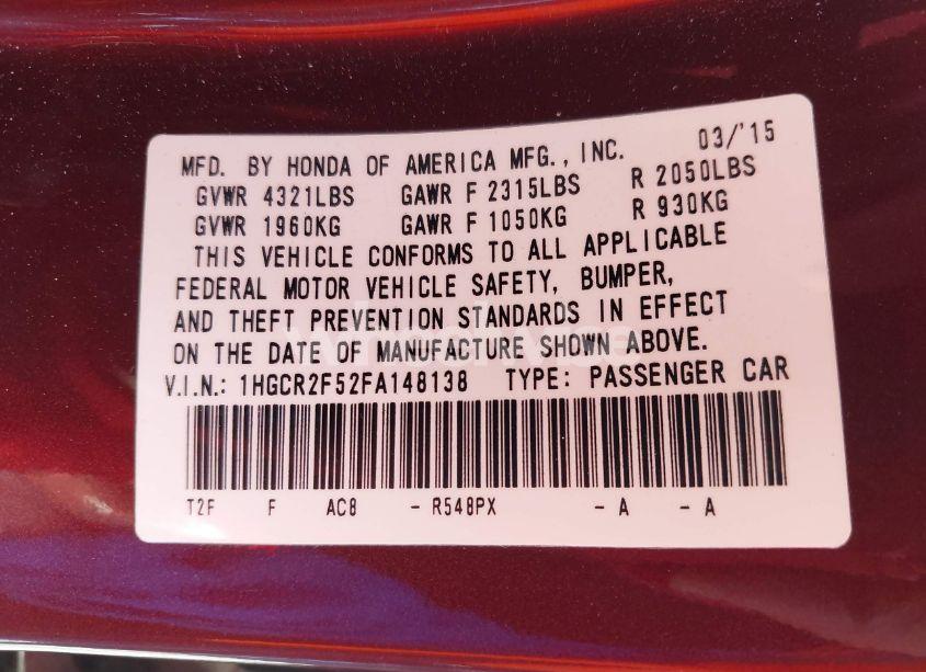 Photo 9 of 2015 Honda Accord SPORT (VIN 1HGCR2F52FA148138)