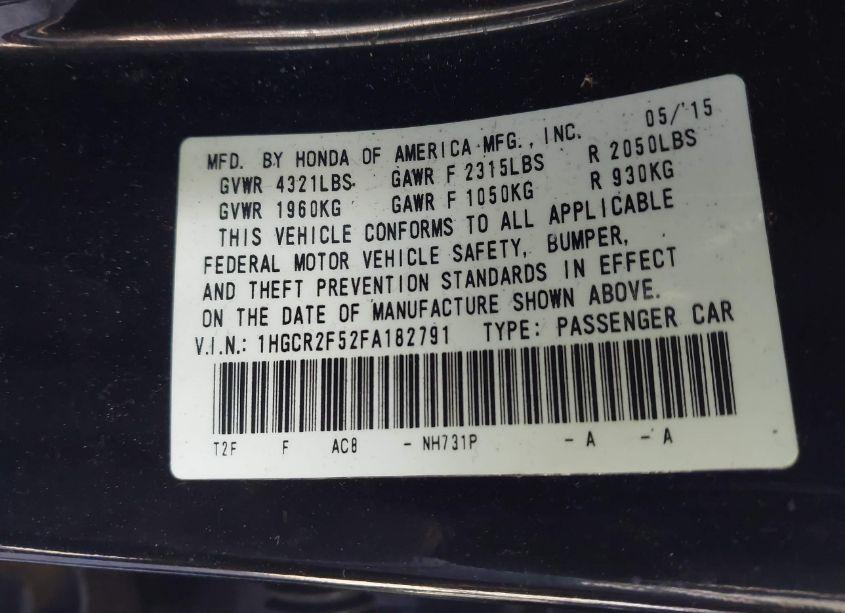 Photo 9 of 2015 Honda Accord SPORT (VIN 1HGCR2F52FA182791)