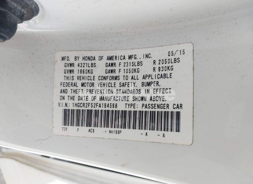 Photo 9 of 2015 Honda Accord SPORT (VIN 1HGCR2F52FA194598)