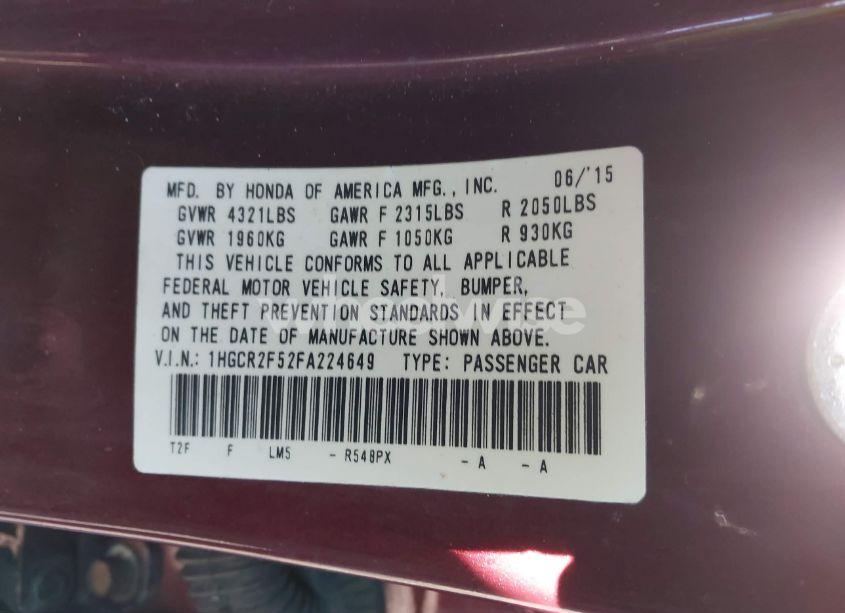 Photo 9 of 2015 Honda Accord SPORT (VIN 1HGCR2F52FA224649)