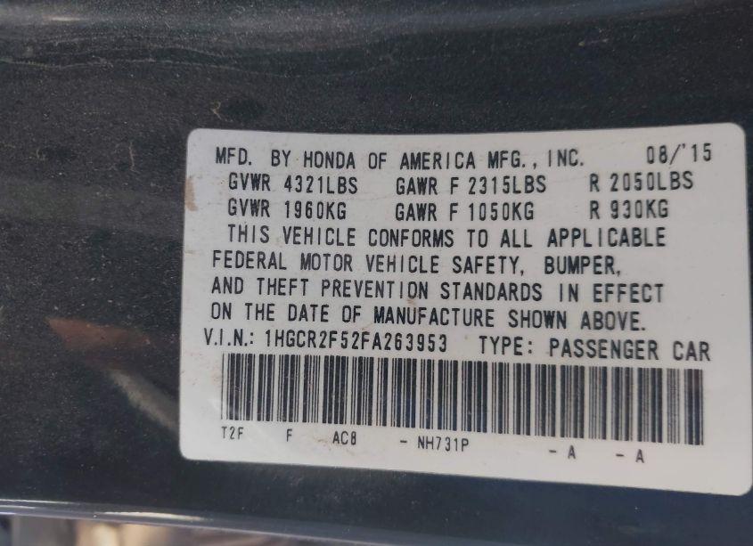 Photo 9 of 2015 Honda Accord SPORT (VIN 1HGCR2F52FA263953)