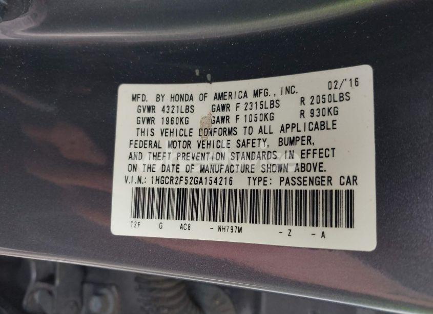 Photo 9 of 2016 Honda Accord SPORT (VIN 1HGCR2F52GA154216)