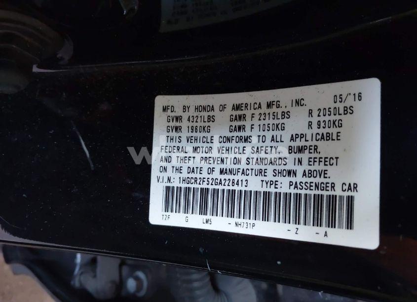 Photo 9 of 2016 Honda Accord SPORT (VIN 1HGCR2F52GA228413)