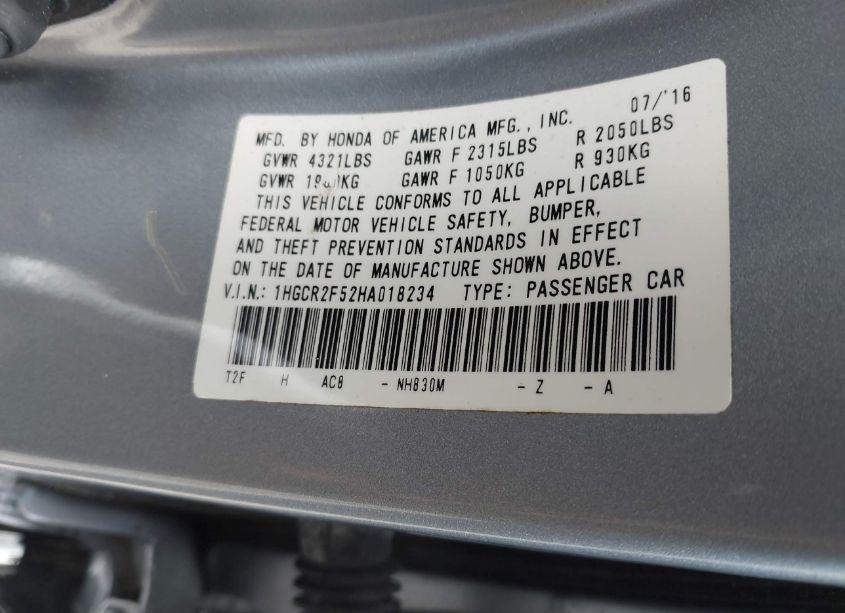 Photo 9 of 2017 Honda Accord SPORT (VIN 1HGCR2F52HA018234)