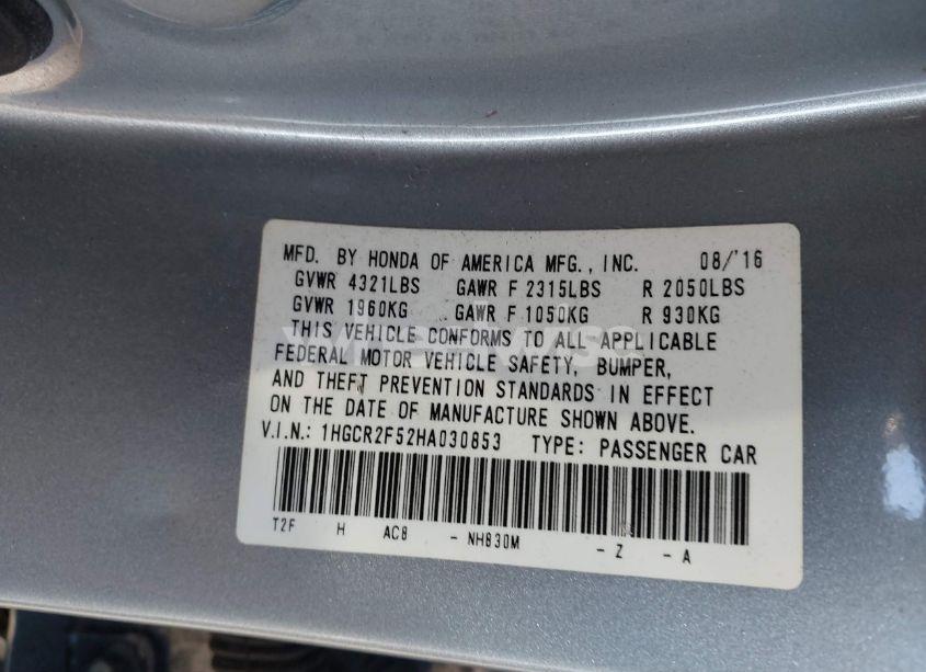 Photo 9 of 2017 Honda Accord SPORT (VIN 1HGCR2F52HA030853)