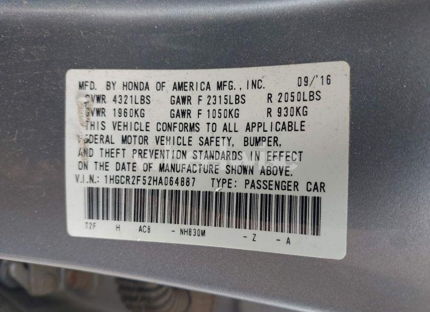 Photo 9 of 2017 Honda Accord SPORT (VIN 1HGCR2F52HA064887)