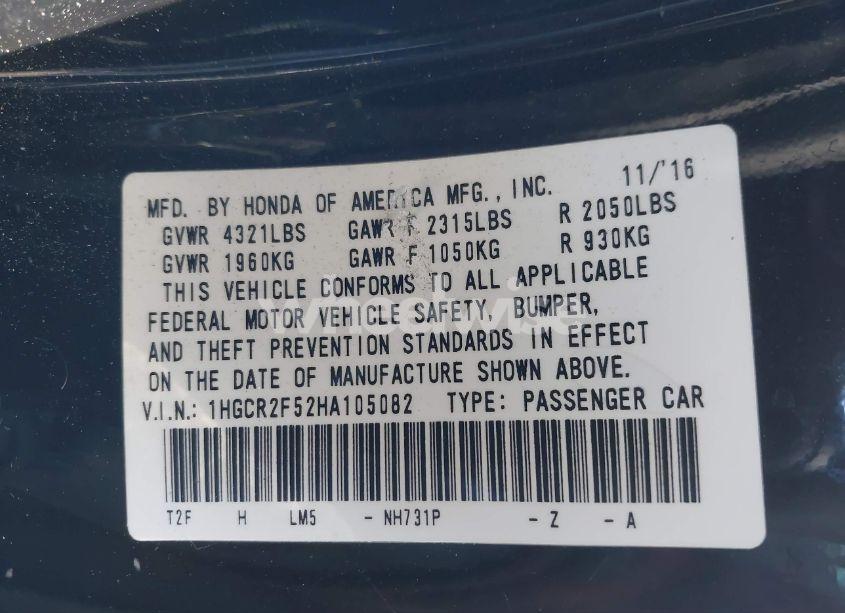 Photo 9 of 2017 Honda Accord SPORT (VIN 1HGCR2F52HA105082)