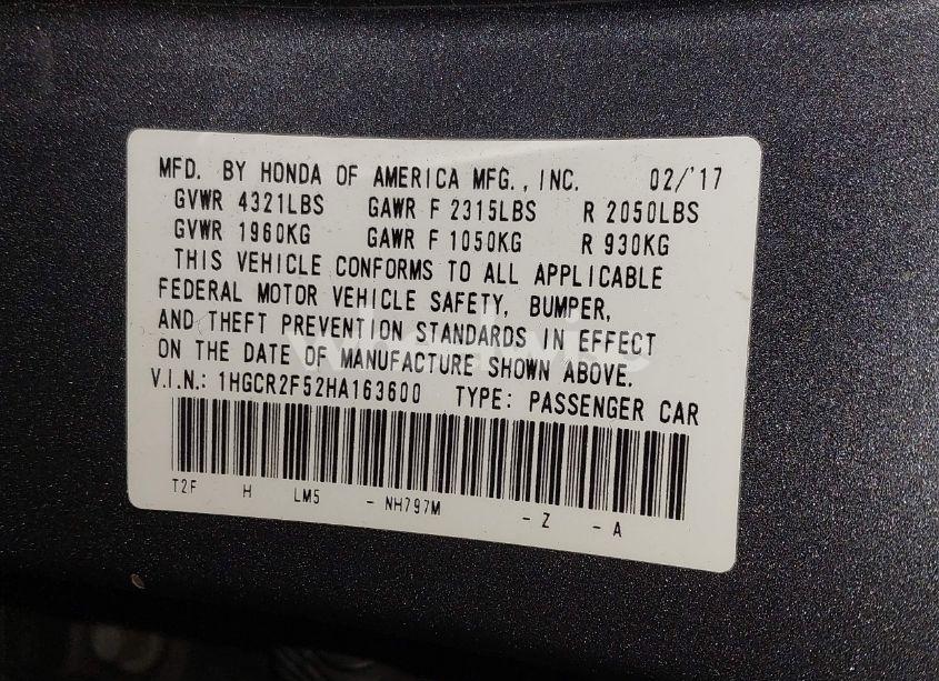 Photo 9 of 2017 Honda Accord SPORT (VIN 1HGCR2F52HA163600)