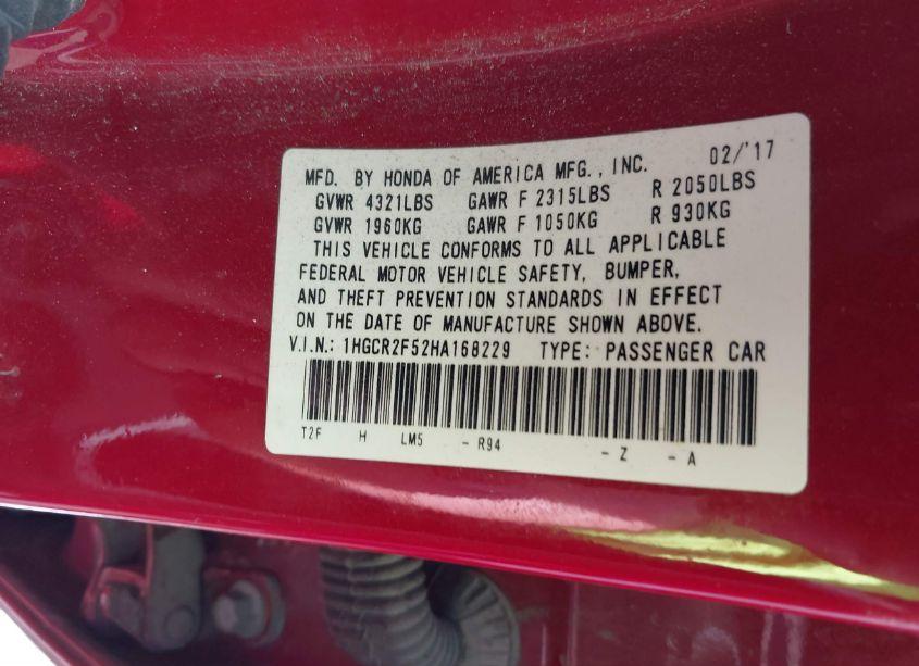 Photo 9 of 2017 Honda Accord SPORT (VIN 1HGCR2F52HA168229)