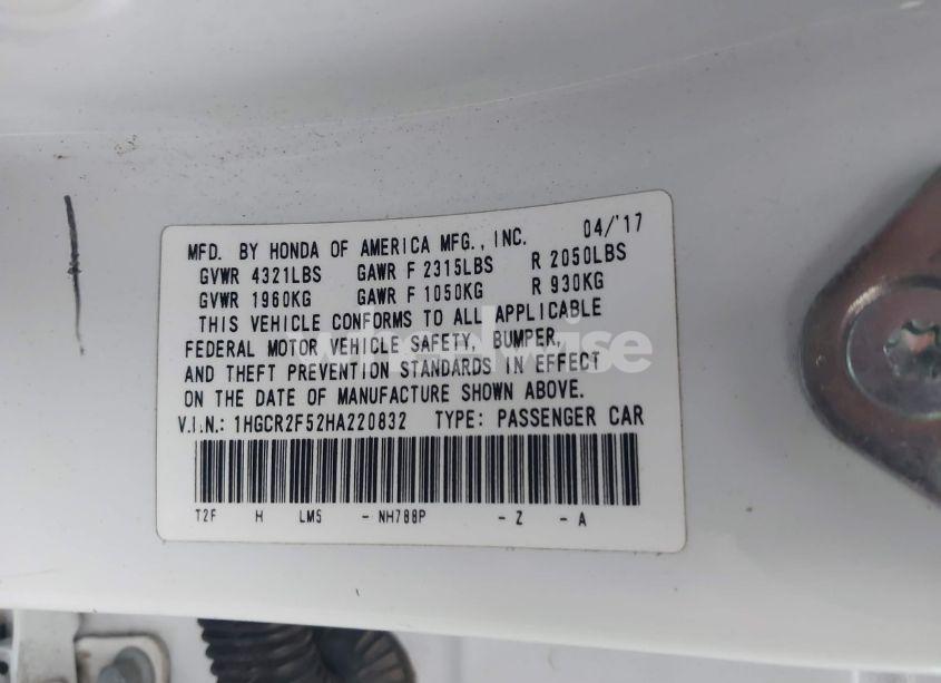 Photo 9 of 2017 Honda Accord SPORT (VIN 1HGCR2F52HA220832)