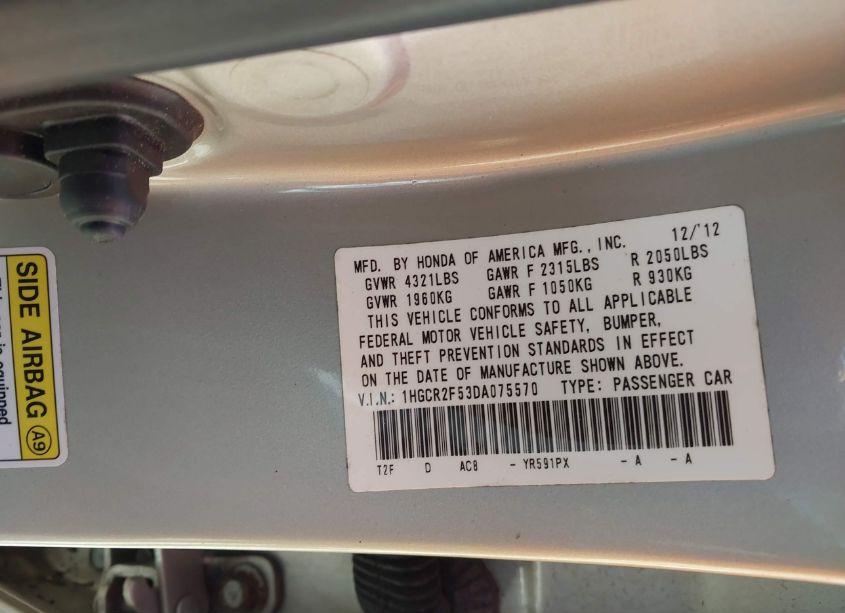 Photo 9 of 2013 Honda Accord SPORT (VIN 1HGCR2F53DA075570)