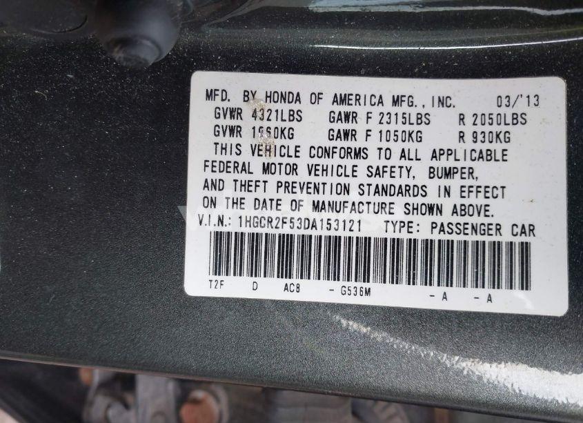 Photo 9 of 2013 Honda Accord SPORT (VIN 1HGCR2F53DA153121)