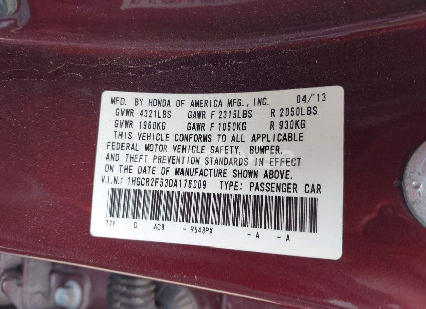 Photo 9 of 2013 Honda Accord SPORT (VIN 1HGCR2F53DA176009)