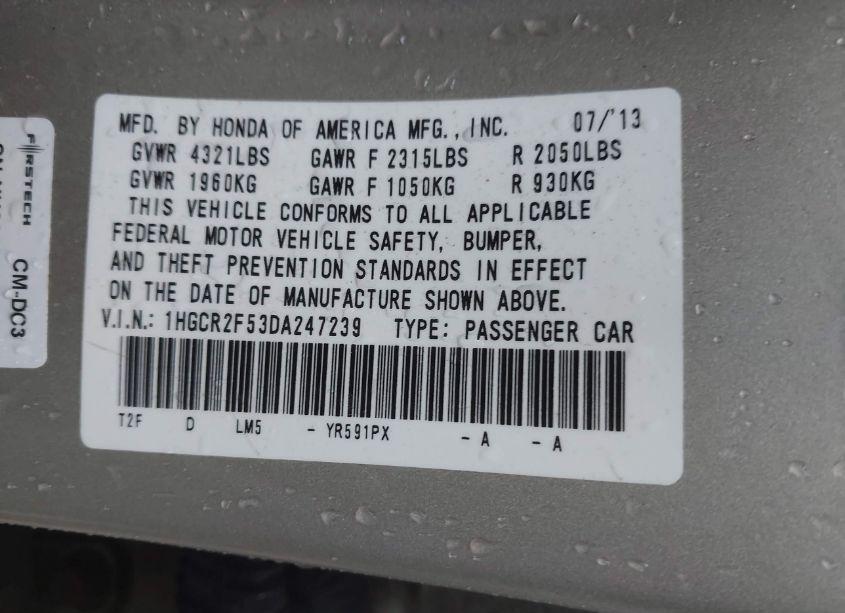 Photo 9 of 2013 Honda Accord SPORT (VIN 1HGCR2F53DA247239)