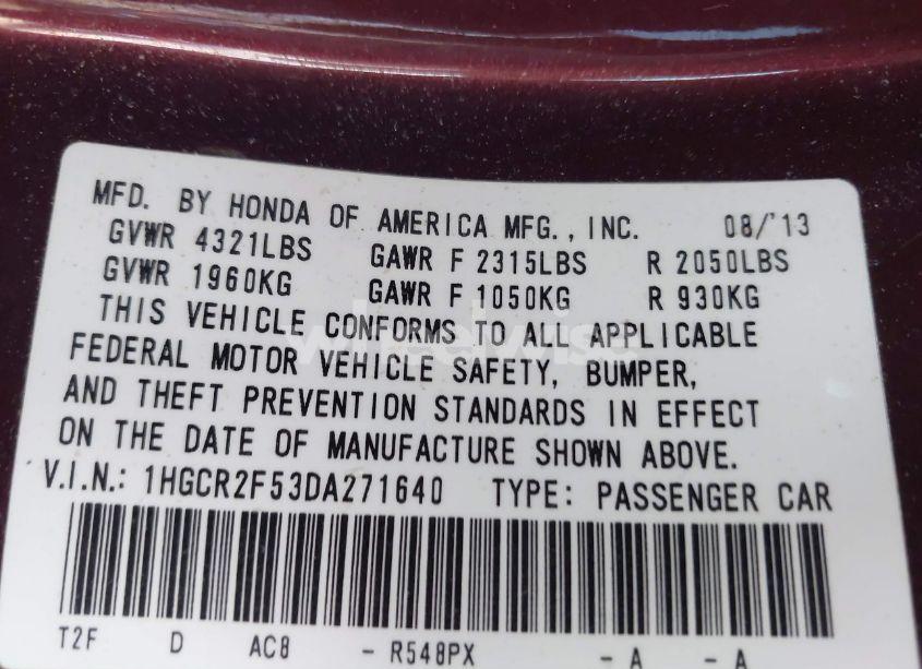 Photo 9 of 2013 Honda Accord SPORT (VIN 1HGCR2F53DA271640)