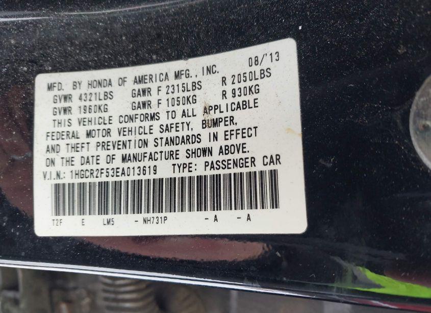 Photo 9 of 2014 Honda Accord SPORT (VIN 1HGCR2F53EA013619)