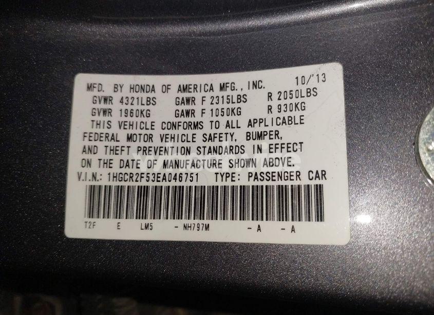 Photo 9 of 2014 Honda Accord SPORT (VIN 1HGCR2F53EA046751)